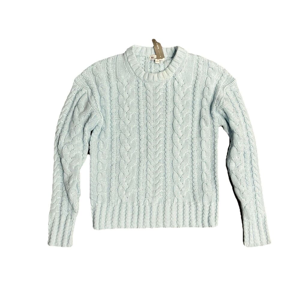 J Crew Cableknit Sweater Womens S Blue Cotton Crewneck Classic Spring - Picture 2 of 9
